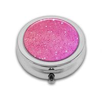 Udoosun Pill Box,Glitter Sparkle Pink Purple Pill Organizer with 3 Compartments Silver 2.1 Inches Portable Vitamin Pill Case for Pocket Purse