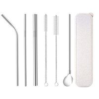 8.5 inch Stainless Steel Straws, Set of 4,Drinking Reusable,Multicolored Metal Straws for Tumblers Rumblers Cold Beverage,Curved with 2 Cleaning Brush(sliver)