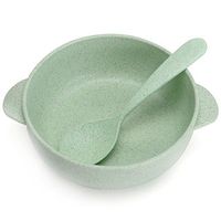 Eforstore Children Kids Larger Wheat Straw Heat Insulation Preventing Scald Bowl and Spoon Set (Green)