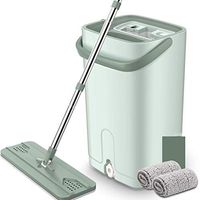 XJAXY Mop and Bucket Set with 2PCS Microfiber Pads, Hand-Free Wringing Flat Squeeze Mop Separate Dirty Water from Clean Water for Wet and Dry Mopping on Hardwood,2 Cotton Heads