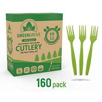 100% Compostable Forks in Green- 160 Large Biodegradable Ecofriendly Utensils. Sturdy 7" inch Plastic, Wooden and Bamboo Silverware Alternative (Green)