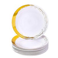 DISPOSABLE SIDE PLATES | 20 pc | Heavy Duty Plastic Dessert Plates | Elegant Fine China Look | Brushed – Gold 7.5"