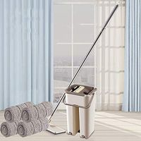USVSU Flat Floor Mop, 1 Bucket with Wringer, Wet Dry Floor Cleaning Hand Free, 4 Reusable Mop Pads, Stainless Handle