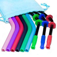 Green Being Reusable Straws Set for 30 and 20 oz RTIC/Ozark/Yeti Tumblers - Extra Long 6pcs 10" Color Silicone & 3pcs 8.5" Steel with silicone tips + cleaning brushes and storage pouch (Regular)