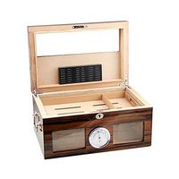 Humidor Cigar Box Cigarette Box Double-layer Large-capacity Cigar Cabinet, Thickened Sealed Imported Cedar Wood Lining Glass Cover, with Humidifier and Hygrometer, Constant Temperature and Humidity, M