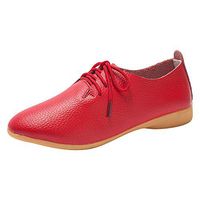 Women's Casual Leather Shoes,Ladies Flat Slip On Solid Lace Up Comfort Pointed Toe Dress Shoes