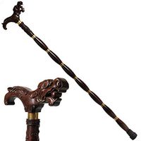 Weccan Wood Cane with Supportive Curved Handle Gift Exquisite Carving Walking Canes as Gifts Walking Sticks for Men and Women Hand Crutch Crutches Fashionable Sturdy Stable Brown
