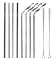Stainless Steel Straws By FNUNP – Set Of 8 Metal Straws (4 Straight & 4 Bent) With 2 Cleaning Brushes – 10.5 Inch Long Reusable Straws for 20oz, 30oz, YETI, RTIC Tumblers & More– Eco Drinking Straws