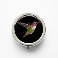 RhyNSky Animal Hummingbird Mini Portable Pocket Pill Box Case Holder for Purse, 3 Compartments, Silvery, FS188