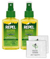 Repel Plant-Based Lemon Eucalyptus Insect Repellent, Pump Spray, 4-Ounce (2 Count) W/ 2 HAO Moist Towelettes