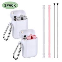 Reusable Collapsible Silicone Straws, Daletu 2 pcs Foldable Portable Drinking Straws with Carrying Case and Cleaning Brushes, BPA Free (Pink-Grey)
