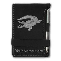 Mini Notepad, Alligator, Personalized Engraving Included (Black with Silver)