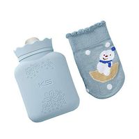 HOPAS Microwave Heating Bottle Environmental Silicone Transparent Hot Water Bag with Knit Cover, Hot & Cold Therapies - Gift for Birthday, Christmas, Valentine's Day, Gift Exchange Party (Blue, Short)