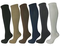 6 Pair with 6 colors Ladies Compression Socks Moderate/Medium Compression 15-20 mmHg. Therapeutic, Occupational, Travel & Flight Knee-High Socks Black, Blue, Tan, Grey, Brown, White (S/M)
