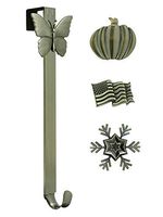 Adjustable Length Wreath Hanger with Interchangeable Icons (4 Wreath Hangers in 1) (Antique Brass-Flag/Snowflake/Butterfly/Pumpkin)