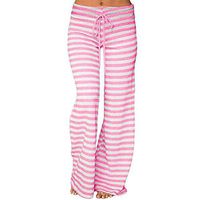 Meikosks Women's Striped Print Pants Elastic Wide Leg Trousers Drawstring High Waist Yoga Pants Pink