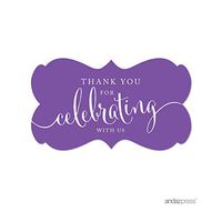 Andaz Press Fancy Frame Rectangular Label Stickers, Thank You for Celebrating with Us, Purple, 36-Pack