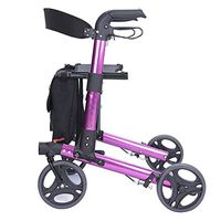 DMZH Compact Folding Detachable Rolling Walkers Superlight Aluminum Alloy Rollator Freely Adjustable Height Crutches Alternative Red Shopping cart with Seat & Bag