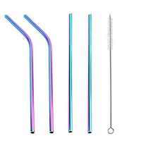 MARKING STRAWS, 4-Pack Stainless Steel Straws with 1 Cleaning Brush, Standard Size 8.5 in / 21.5 cm length (.24" / .6cm diameter) Fits 20 oz Tumbler, Reusable Metal Drinking Straws, Dishwasher Safe