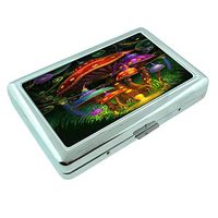 Groovy Trippy Mushroom Psychedelic S4 Silver Cigarette Case Metal Wallet Id Holder King & 100's 4" X 2.75" RFID Protection