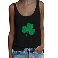 Women's Vest Blouse T-Shirt Tops Summer Green Shamrock Print Sleeveless Round Neck Casual Tank Tops Shirt Amiley (Large, Black)