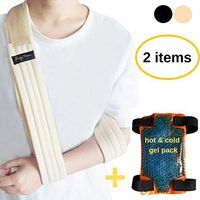 BodyMoves Arm Sling Plus Hot and Cold Hand Ice Pack for Shoulder Surgery Rotator Cuff Elbow immobilizer for Men,Women,Kids Left or Right Wrist Injuries Fracture Treatment (Khaki Beige)