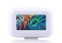 JWDCC Pill Box Case - Decorative Boxes - Pocket Medicine Tablet Holder Organizer Case Pill Box for Purse - Compact 8 Compartment (Peacock Woven)