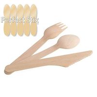 Perfect Stix Green Cutlery Kit-200ct Wooden Disposable Cutlery Kit of 100 Forks, 50 Spoons, 50 Knives, 6" Length