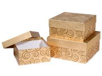 GOLD SWIRL EMBOSSED Nested BoxesLARGE 3 Piece Square Gift Boxes (3 unit, 1 pack per unit.)