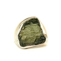 Moldavite Ring - Raw Rough - Polished Sterling Silver - R1807
