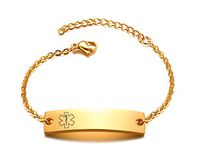 VNOX Free Engraving Simple Medical Alert ID Stainless Steel Thin Chain Adjustable Bracelet for Girl,Gold Plated