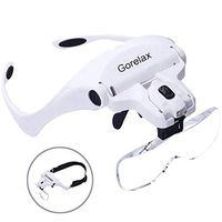 Headband Magnifier Glasses, 5 Lens Head Mount Magnifier with 2 Led Lights, Handsfree Headset Magnifying Glasses for Close Up Work, Reading, Repair