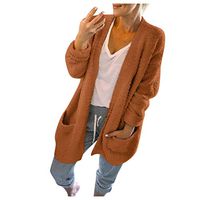 HNTDG Women Casual Sweatshirt Solid Color Plus Velvet Winter Warm Wool Cardigan with Pockets Coat Outwear Brown