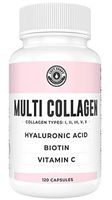 Collagen Capsules with Biotin, Hyaluronic Acid, Vitamin C | Hydrolyzed Multi Collagen Peptide Pills. Types I, II, III, V, X. Collagen for Skin, Hair, Nails and Joint Health Supplement -120 Count