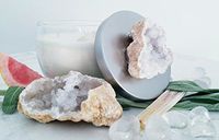 LifeStone Geode and Quartz Crystal Soy Candle with Sage Essential Oil
