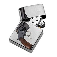 Pistol Gun Revolver - Windproof Flip-Top Refillable Silver Lighter with tin Gift Box