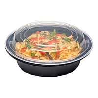Asporto Microwavable To-Go Container - BPA Free PP Round Take Out Food Container with Clear Plastic Lid - Catering & Takeout - 16 oz - Black - Plastic - Disposable - 100ct Box - Restaurantware