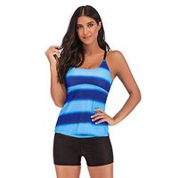 SADUORHAPPY Women’s Plus Size Swimwear Gradient Color Tankini Set Top with Shorts Low Waist Sports Swimsuit Bikini Dark Blue