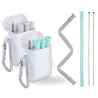 TINANA Reusable Silicone Collapsible Straws Portable Drinking Straw Flexible Straws with Carrying Case and Cleaning Brush, BPA-Free(2Pack) (gray+green)