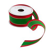 Caspari Green with Red Border Wired Ribbon - Three 24 Ft. Spools