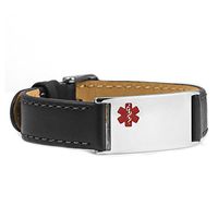 StickyJ USA Black Leather Medical ID Bracelet