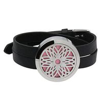 Aromatherapy Essential Oil Diffuser Leather Band Wristband Locket Unisex Flowers Bracelet