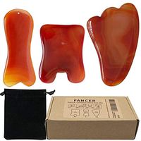 Gua Sha Scraping Massage Tools, FANCER (3 PCS) Natural Carnelian Red Agate Gemstone Jade Crystal Healing Stone Scraper Board for Body Face SPA Acupuncture Therapy Trigger Point Treatment