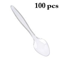 Outgeek Plastic Spoon, 100Pcs Disposable Spoons Kitchen Supplies Transparent Dessert Spoon Ice Cream Spoon