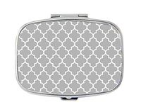 LuxSweet Light Grey Quatrefoil Pattern Decorative Boxes Silver Rectangular Pill Box Medicine Tablet Holder Wallet Organizer Case for Pocket or Purse