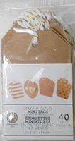 Kraft & Gold Foil Mini Gift Tags Gold Foil - 40 Tags 2" X 3" with Pre-Cut Attached White and Gold Foil String, 10 of Each Heart, Lines, Stripes and Polka Dots
