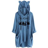 LONGDAY Basic Loose Fit Pocket Pullover Hoodie Long Tunic Sweatshirt Plus Size Top Women Blouse Girls Casual Print Blue