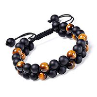 BRIGHT MOON Tiger Eye Lava Chakra Bead Bracelet Adjustable Essential Oil Diffuser Handmade Braided Double Layer Bangle Bracelet, Best Gifts for Men's and Women's
