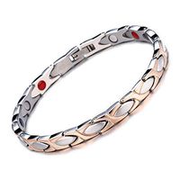 Rando Magnetic Therapy Health Energy Bracelets Women Elegant Titanium Link Chain Bangle Germanium Magnets Bracelets Arthritis Pain Relief (Rose Gold&Silver)