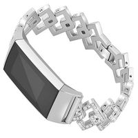 Nigaee for Fitbit Charge 3 Bands for Women,Metal Replacement Charge 3 SE Bands Magnetic Stainless Steel with Bling Rhinestone Bracelet Strap Wristbands Bangle,Silver